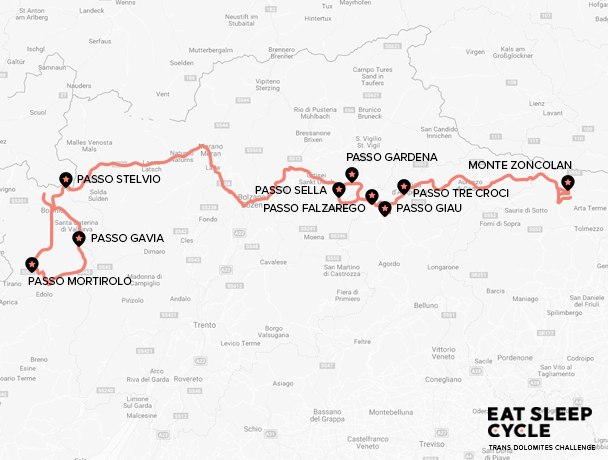 Map - Trans Dolomites Challenge Cycle Tour