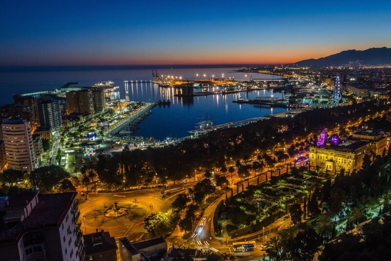 Málaga night city lights